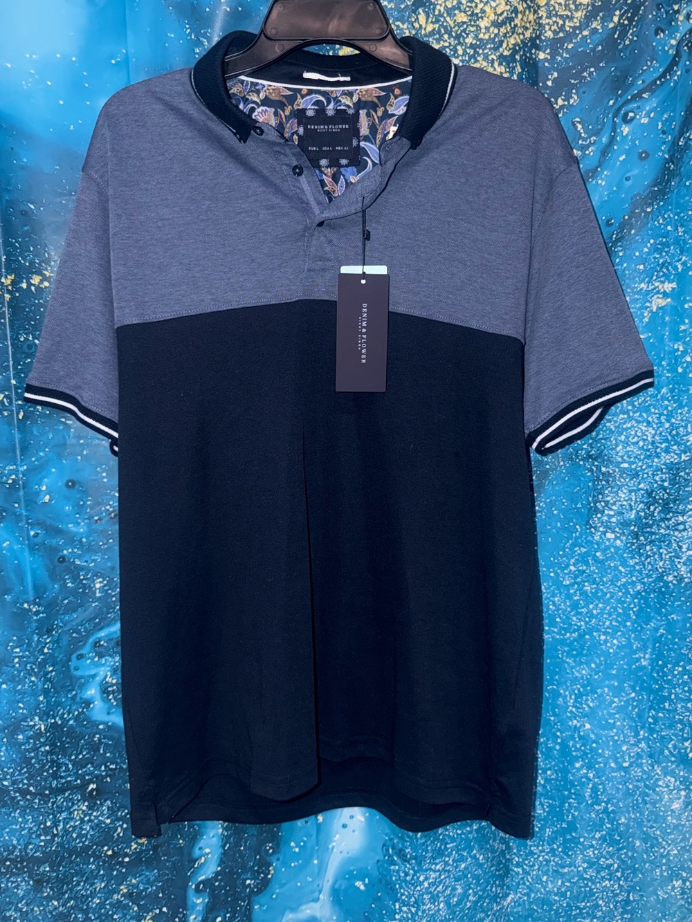 Denim & Flower Two-Tone Navy and Gray Men’s Polo